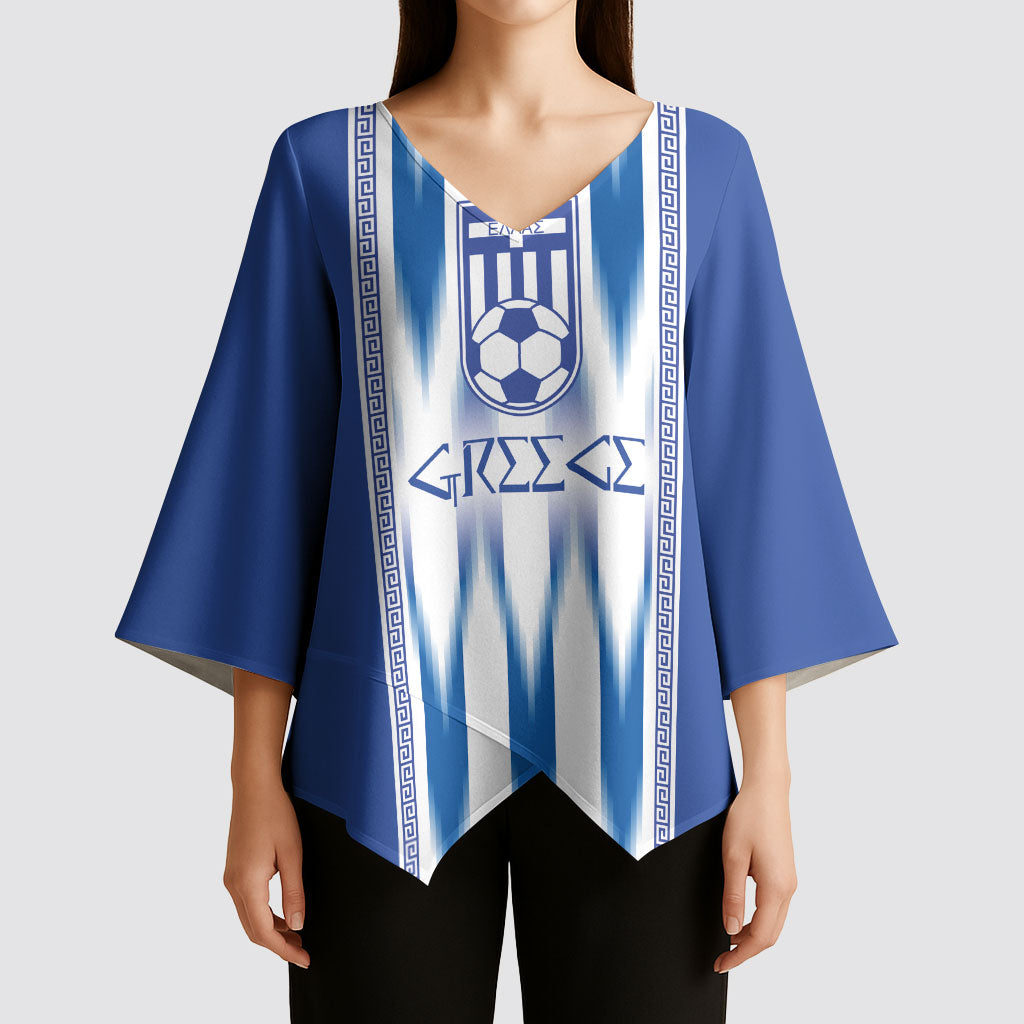 Greece National Football Custom Kimono Sleeve Blouse Greek Key Sporty Style