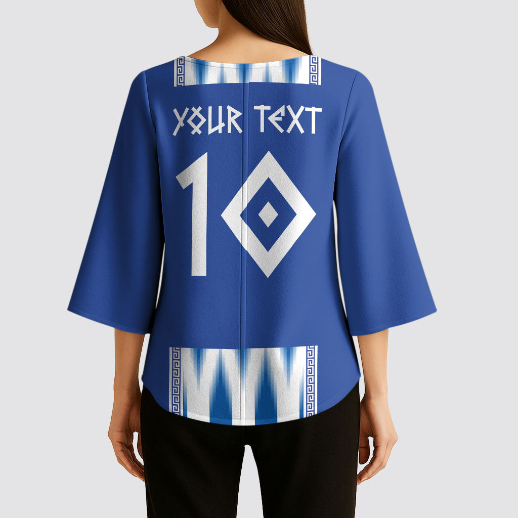 Greece National Football Custom Kimono Sleeve Blouse Greek Key Sporty Style