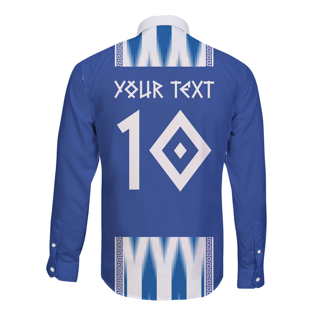 Greece National Football Custom Long Sleeve Button Shirt Greek Key Sporty Style