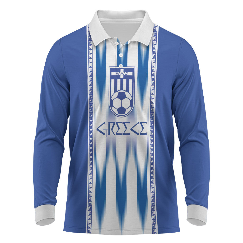 Greece National Football Custom Long Sleeve Polo Shirt Greek Key Sporty Style