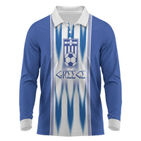 Greece National Football Custom Long Sleeve Polo Shirt Greek Key Sporty Style