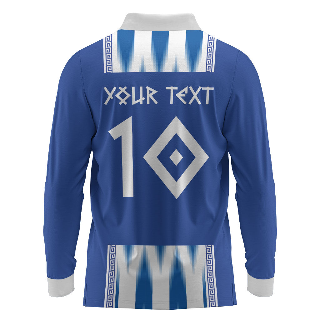 Greece National Football Custom Long Sleeve Polo Shirt Greek Key Sporty Style