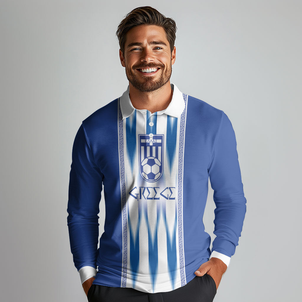 Greece National Football Custom Long Sleeve Polo Shirt Greek Key Sporty Style