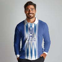 Greece National Football Custom Long Sleeve Polo Shirt Greek Key Sporty Style