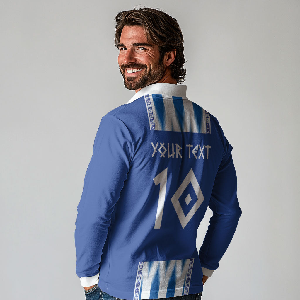 Greece National Football Custom Long Sleeve Polo Shirt Greek Key Sporty Style