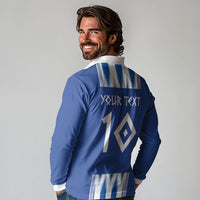 Greece National Football Custom Long Sleeve Polo Shirt Greek Key Sporty Style