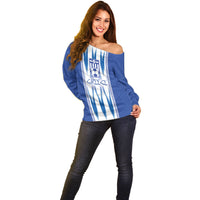 Greece National Football Custom Off Shoulder Sweater Greek Key Sporty Style