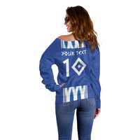 Greece National Football Custom Off Shoulder Sweater Greek Key Sporty Style