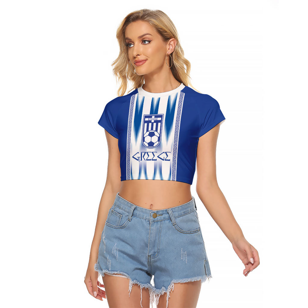 Greece National Football Custom Raglan Cropped T Shirt Greek Key Sporty Style