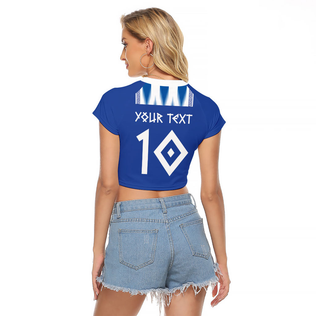 Greece National Football Custom Raglan Cropped T Shirt Greek Key Sporty Style