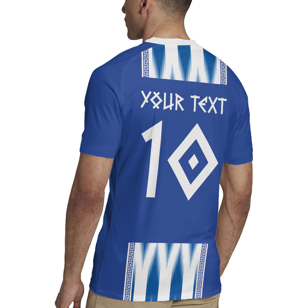 Greece National Football Custom Rugby Jersey Greek Key Sporty Style