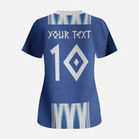 Greece National Football Custom Scrub Top Greek Key Sporty Style