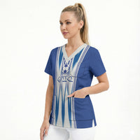 Greece National Football Custom Scrub Top Greek Key Sporty Style