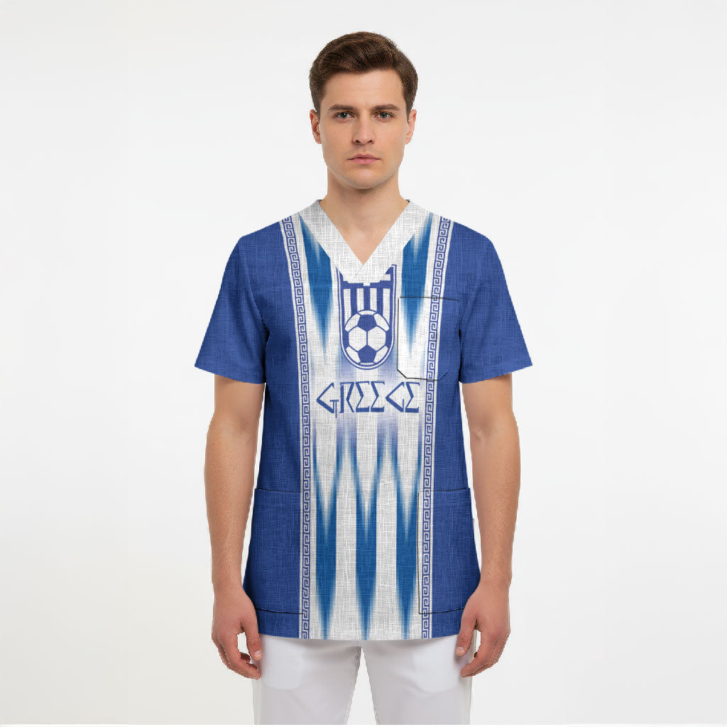 Greece National Football Custom Scrub Top Greek Key Sporty Style