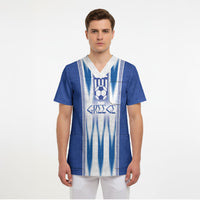 Greece National Football Custom Scrub Top Greek Key Sporty Style