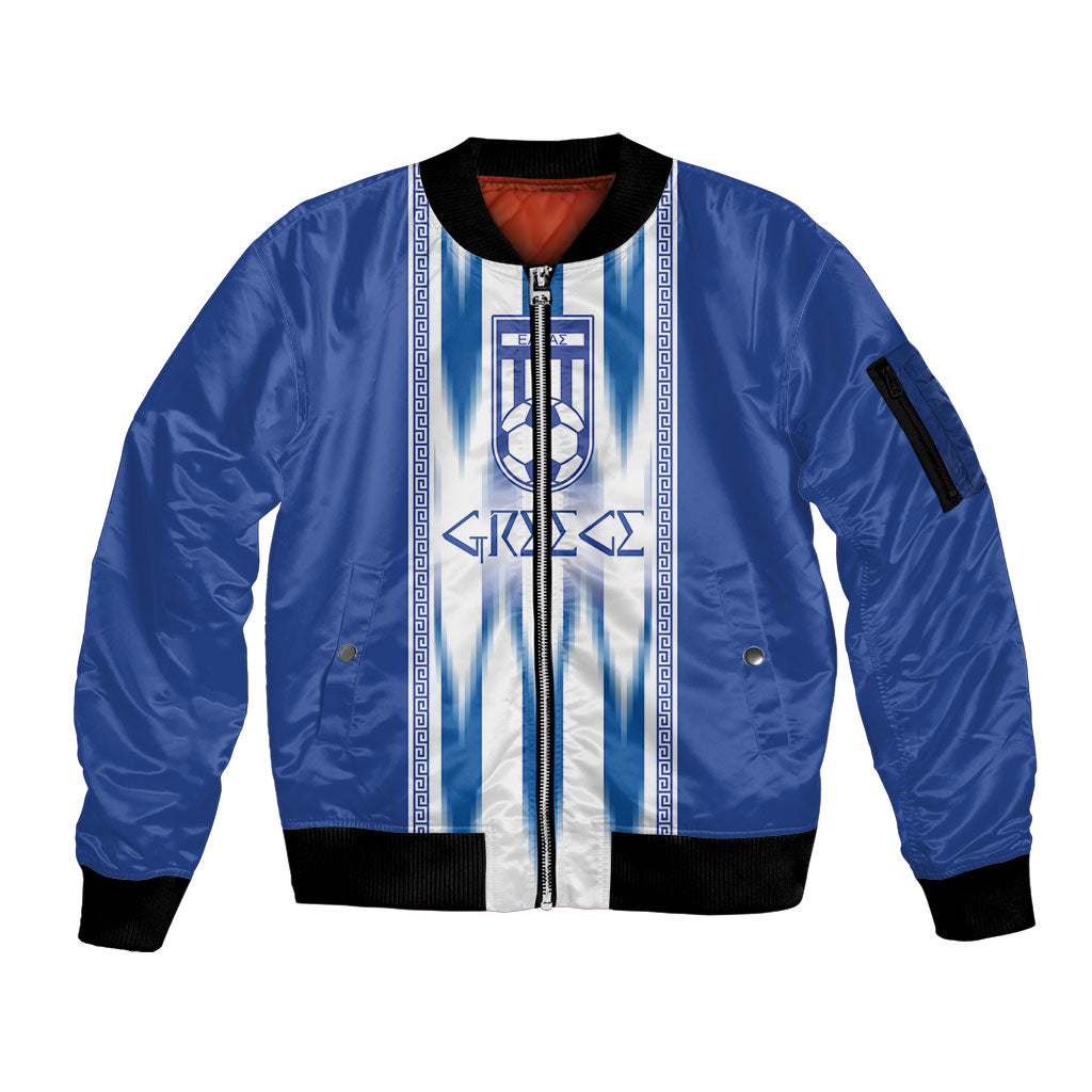 Greece National Football Custom Sleeve Zip Bomber Jacket Greek Key Sporty Style