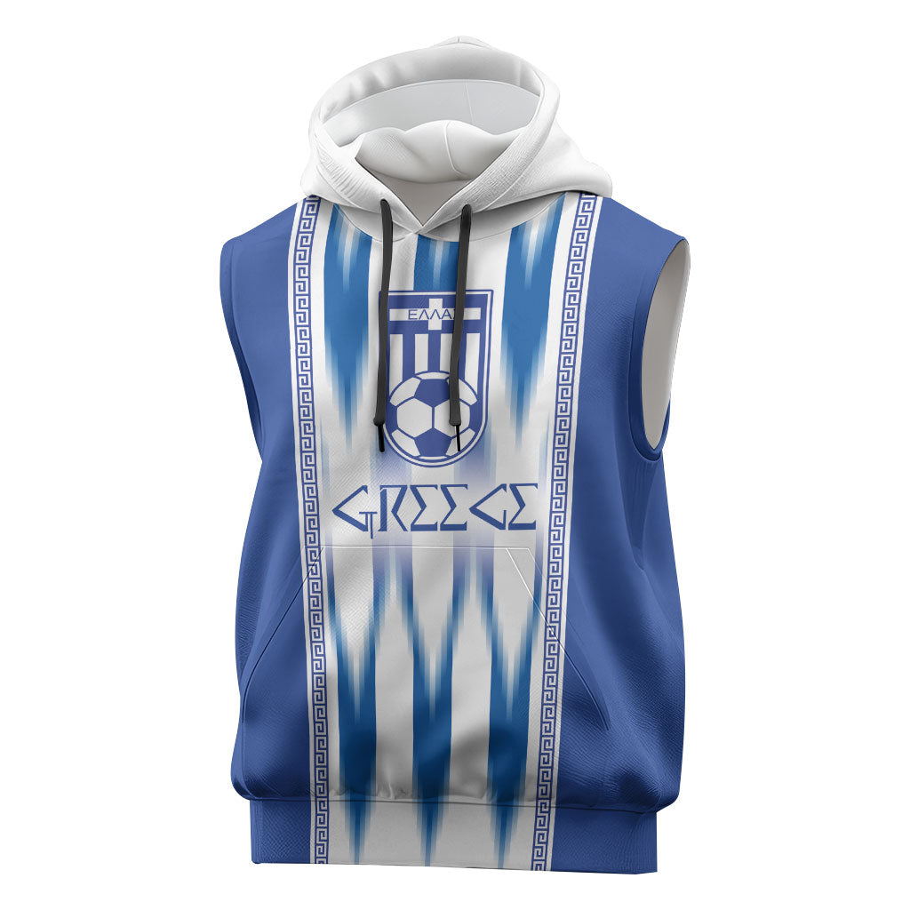 Greece National Football Custom Sleeveless Hoodie Greek Key Sporty Style
