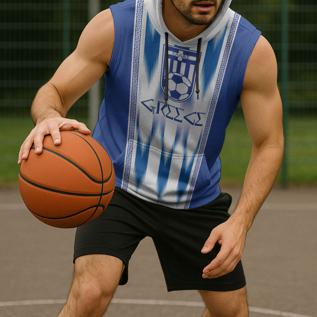 Greece National Football Custom Sleeveless Hoodie Greek Key Sporty Style