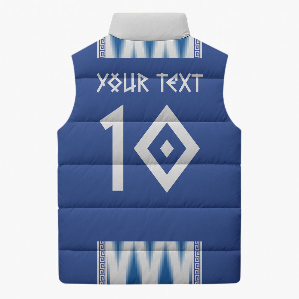Greece National Football Custom Sleeveless Puffer Jacket Greek Key Sporty Style