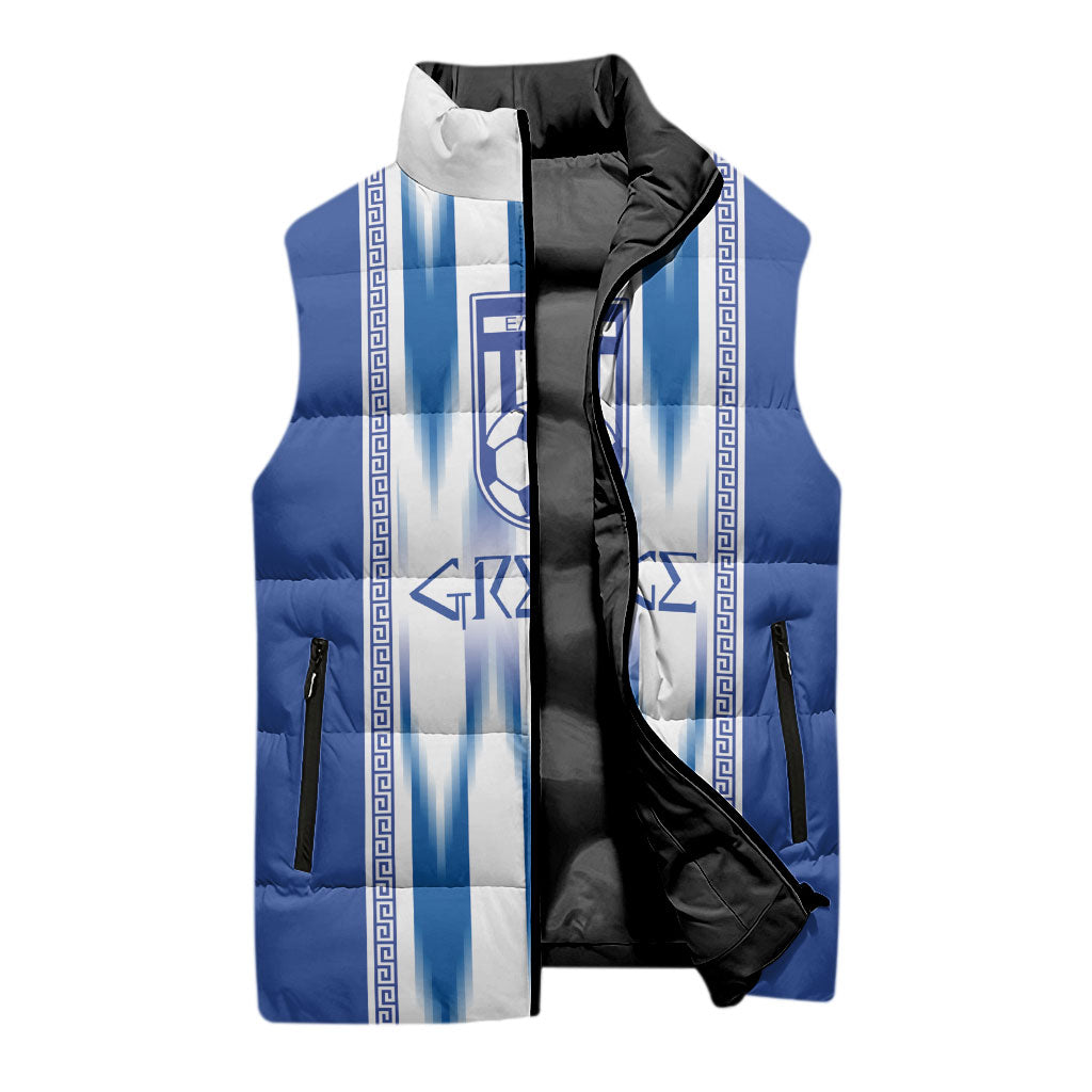 Greece National Football Custom Sleeveless Puffer Jacket Greek Key Sporty Style