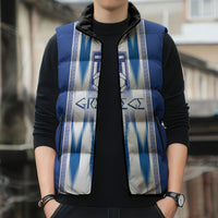 Greece National Football Custom Sleeveless Puffer Jacket Greek Key Sporty Style