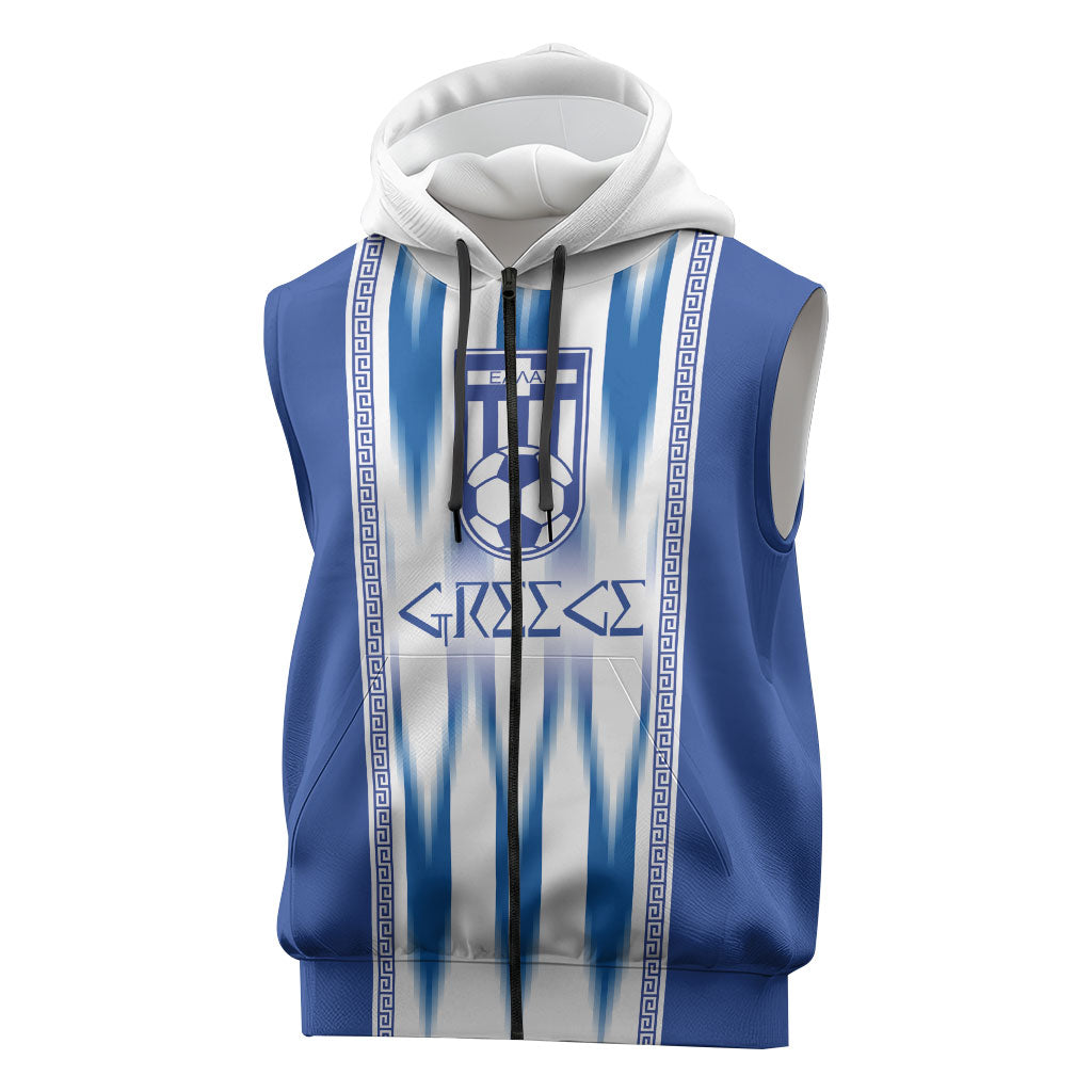 Greece National Football Custom Sleeveless Zip Hoodie Greek Key Sporty Style