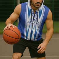 Greece National Football Custom Sleeveless Zip Hoodie Greek Key Sporty Style