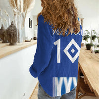 Greece National Football Custom Women Casual Shirt Greek Key Sporty Style