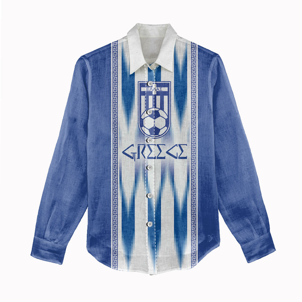 Greece National Football Custom Women Casual Shirt Greek Key Sporty Style