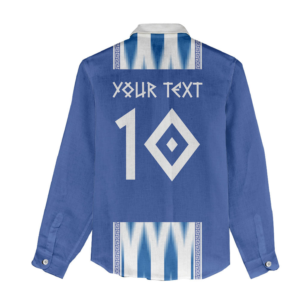 Greece National Football Custom Women Casual Shirt Greek Key Sporty Style
