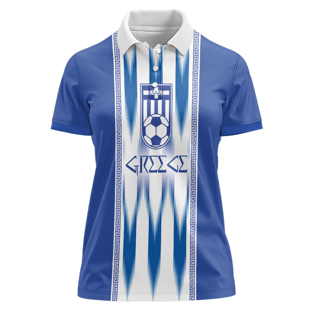 Greece National Football Custom Women Polo Shirt Greek Key Sporty Style