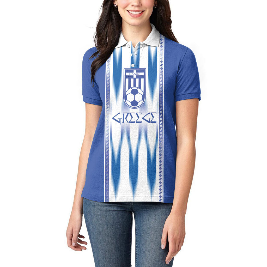 Greece National Football Custom Women Polo Shirt Greek Key Sporty Style