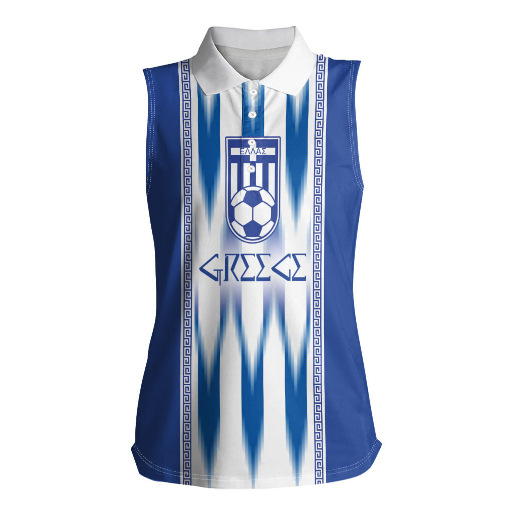 Greece National Football Custom Women Sleeveless Polo Shirt Greek Key Sporty Style