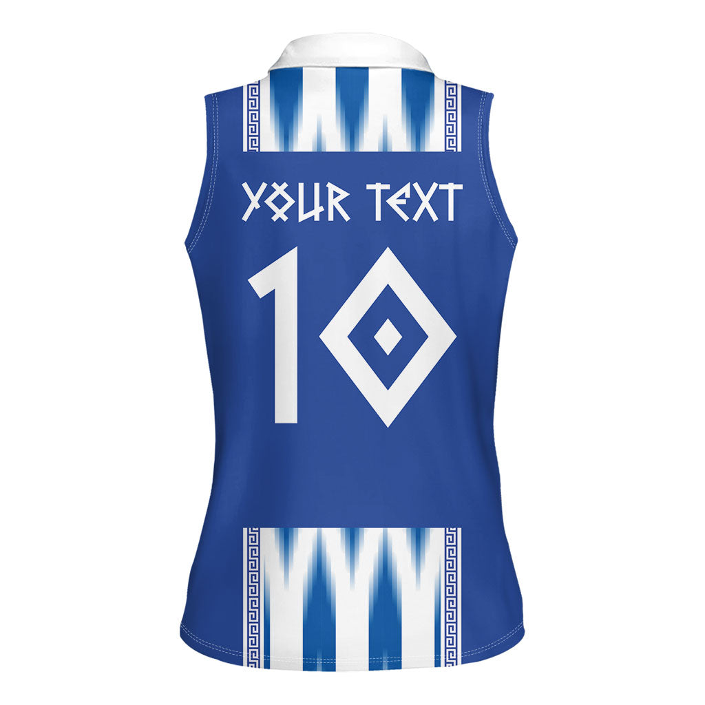Greece National Football Custom Women Sleeveless Polo Shirt Greek Key Sporty Style