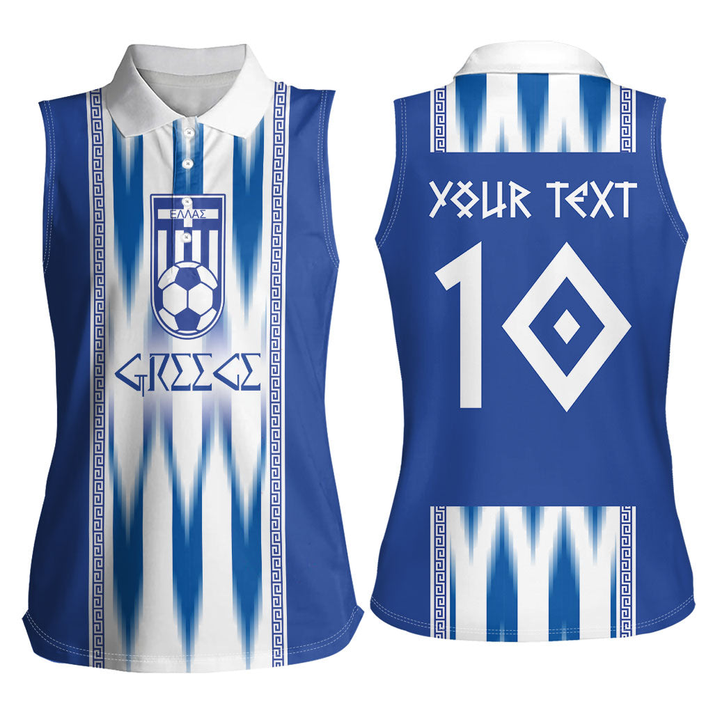 Greece National Football Custom Women Sleeveless Polo Shirt Greek Key Sporty Style