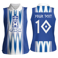 Greece National Football Custom Women Sleeveless Polo Shirt Greek Key Sporty Style
