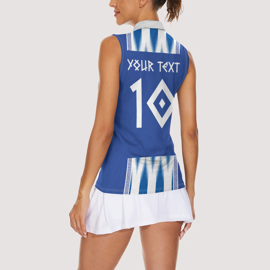 Greece National Football Custom Women Sleeveless Polo Shirt Greek Key Sporty Style