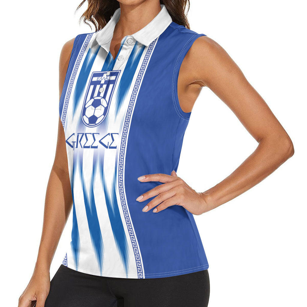 Greece National Football Custom Women Sleeveless Polo Shirt Greek Key Sporty Style
