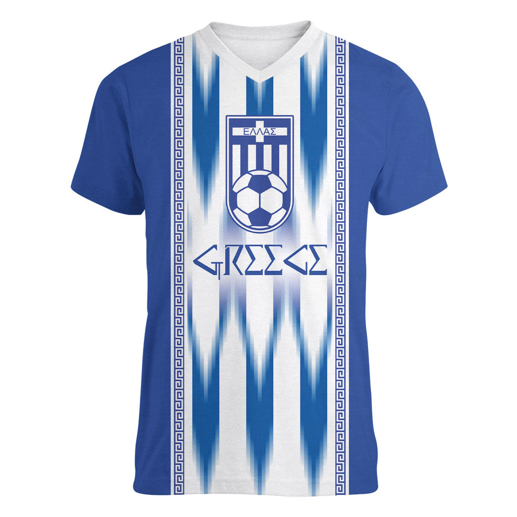 Greece National Football Custom Women V-Neck T-Shirt Greek Key Sporty Style