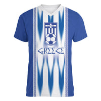 Greece National Football Custom Women V-Neck T-Shirt Greek Key Sporty Style
