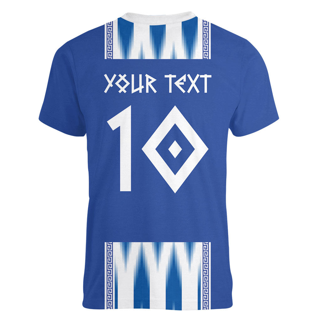 Greece National Football Custom Women V-Neck T-Shirt Greek Key Sporty Style