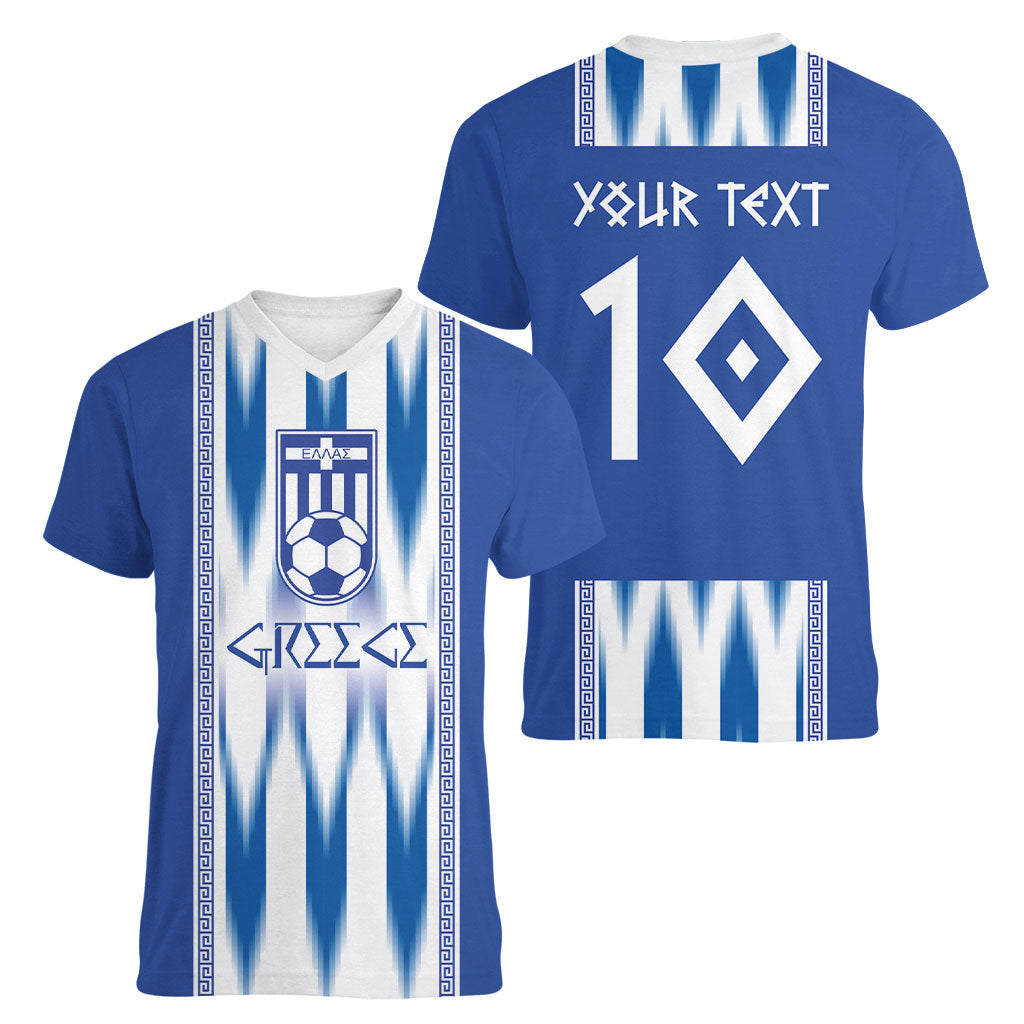 Greece National Football Custom Women V-Neck T-Shirt Greek Key Sporty Style