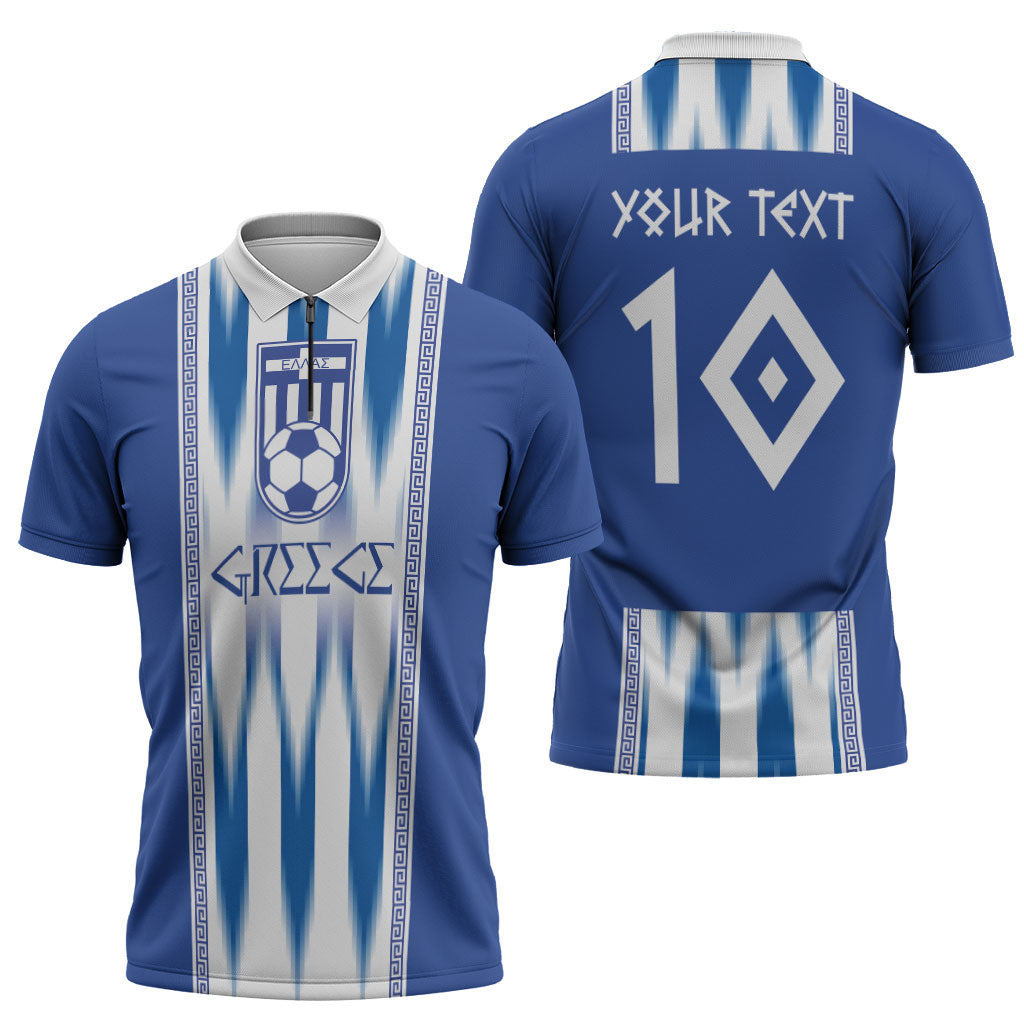 Greece National Football Custom Zipper Polo Shirt Greek Key Sporty Style