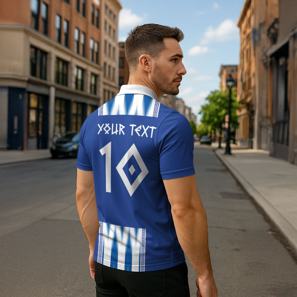 Greece National Football Custom Zipper Polo Shirt Greek Key Sporty Style