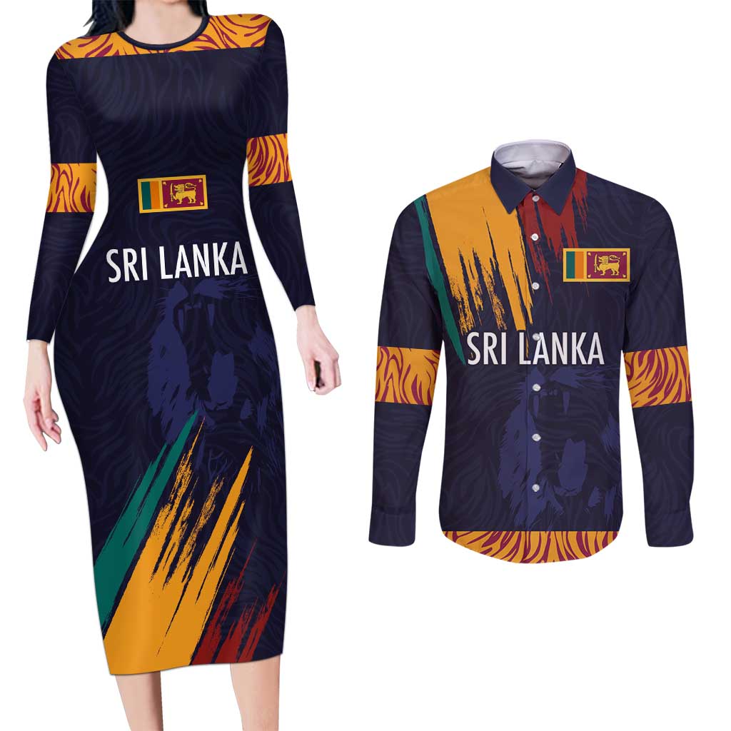 Custom Sri Lanka Cricket The Lions Couples Matching Long Sleeve Bodycon Dress and Long Sleeve Button Shirt
