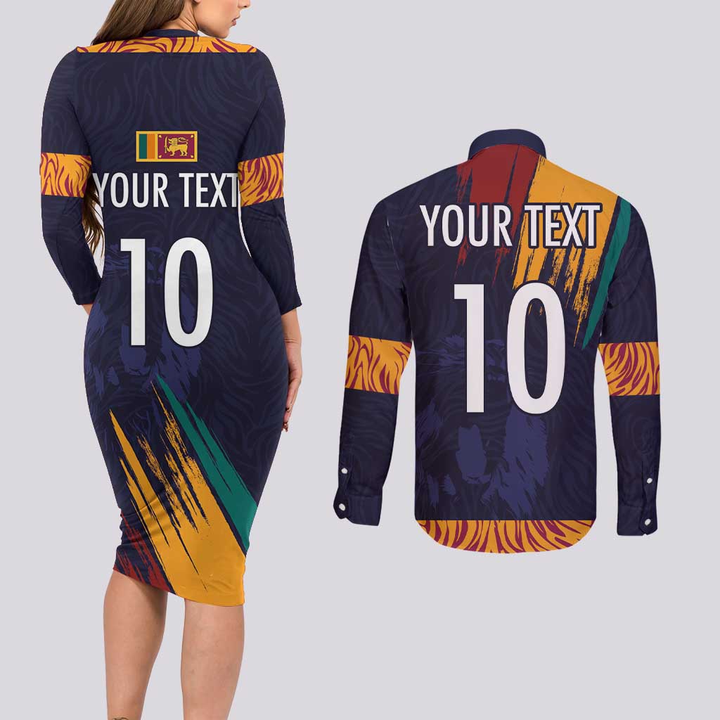 Custom Sri Lanka Cricket The Lions Couples Matching Long Sleeve Bodycon Dress and Long Sleeve Button Shirt