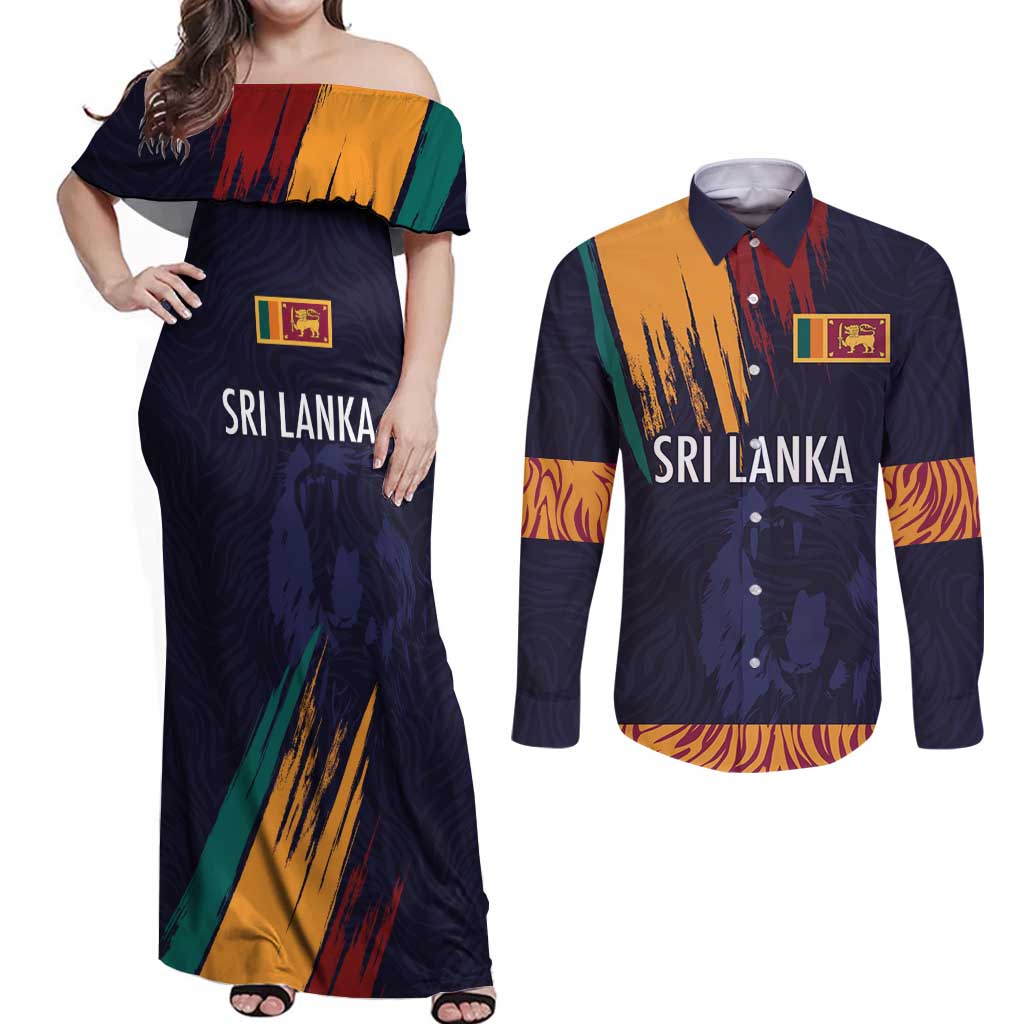 Custom Sri Lanka Cricket The Lions Couples Matching Off Shoulder Maxi Dress and Long Sleeve Button Shirt