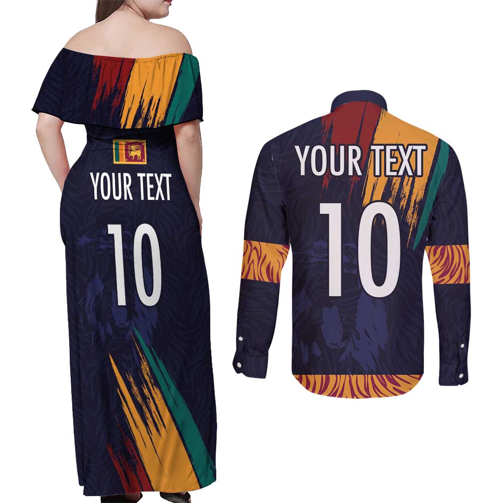 Custom Sri Lanka Cricket The Lions Couples Matching Off Shoulder Maxi Dress and Long Sleeve Button Shirt