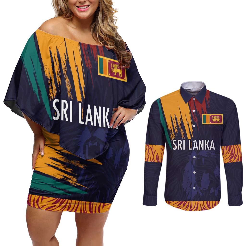Custom Sri Lanka Cricket The Lions Couples Matching Off Shoulder Short Dress and Long Sleeve Button Shirt