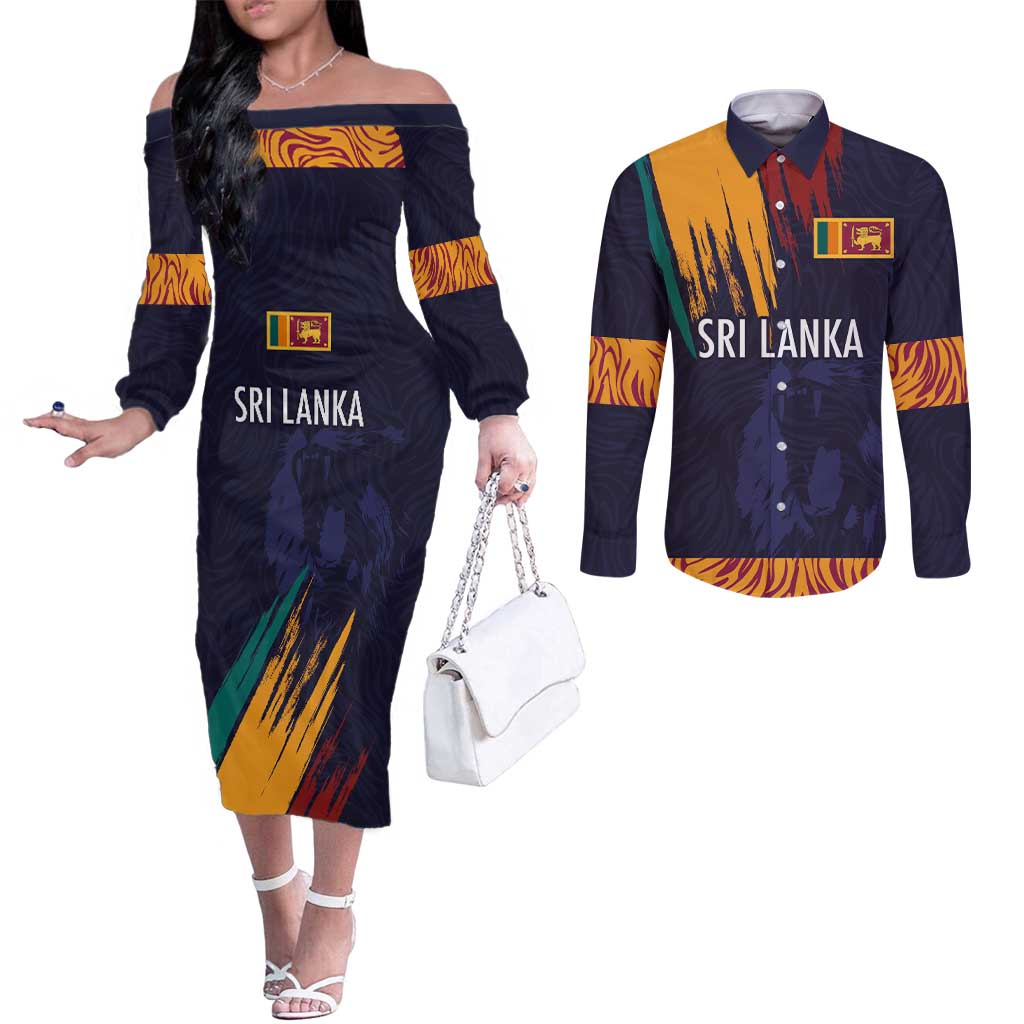 Custom Sri Lanka Cricket The Lions Couples Matching Off The Shoulder Long Sleeve Dress and Long Sleeve Button Shirt
